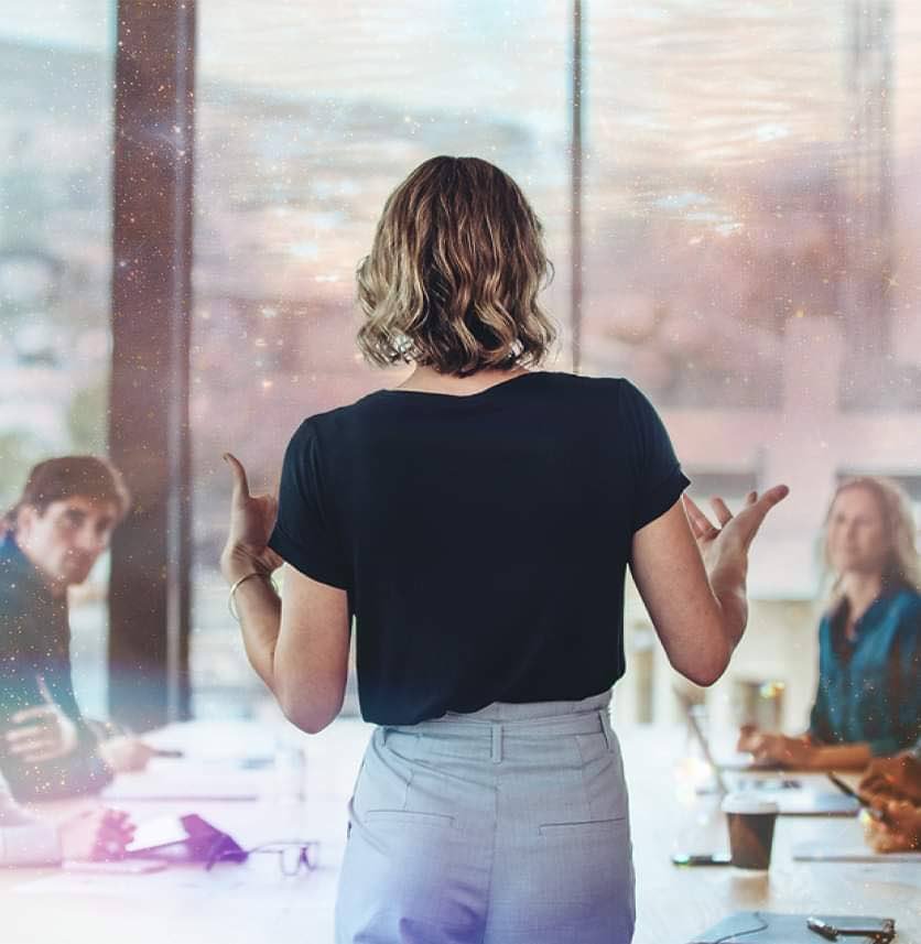 A leader addressing her team